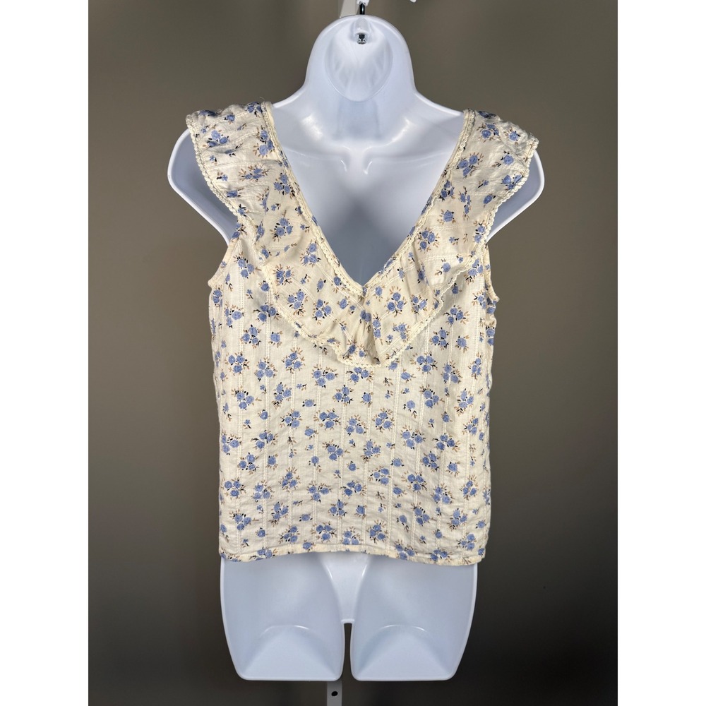 Sézane Floral Ruffle V Neck Blouse Size 36 US 4 Cottagecore Romantic - Picture 5 of 9